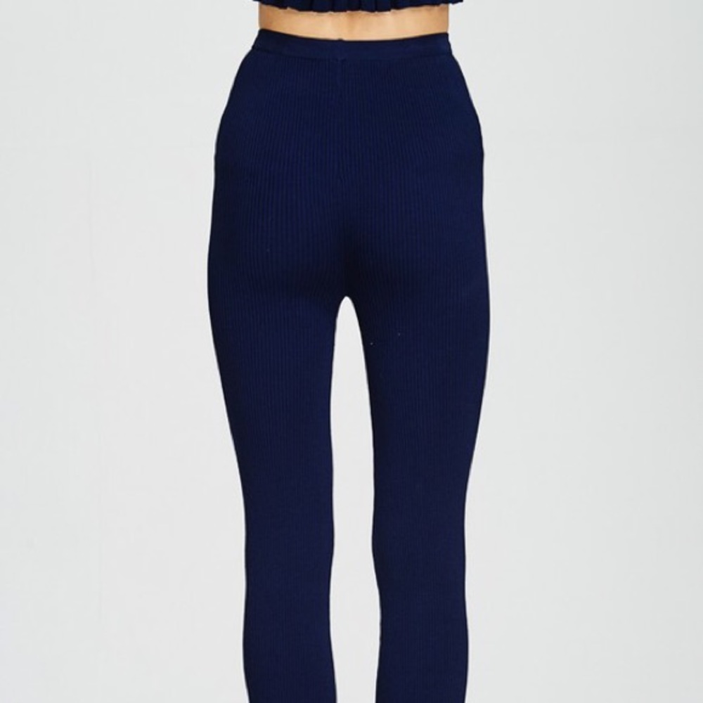 Navy Blue Ribbed Ruffle Pants - Picture 4 of 7